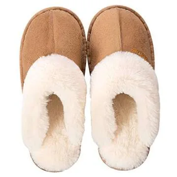 SUSHAN Womens Slippers Soft Plush Warm House Shoes Anti-Slip Fluffy Indoor/Outdoor Slippers Tan 40-41