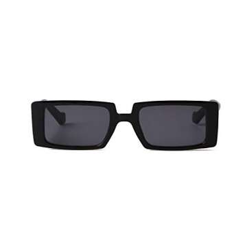 GIFIORE Trendy Rectangle Sunglasses Retro Cool 90s Vintage Fashion Narrow Square Frame Sun Glasses UV400 Protection (Black)