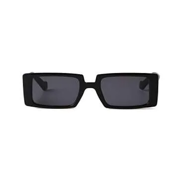 GIFIORE Trendy Rectangle Sunglasses Retro Cool 90s Vintage Fashion Narrow Square Frame Sun Glasses UV400 Protection (Black)