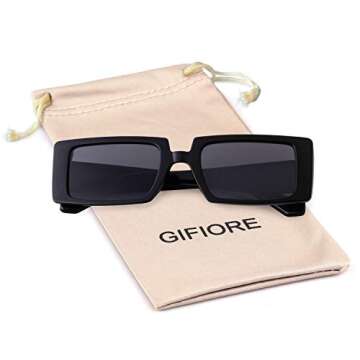 GIFIORE Trendy Rectangle Sunglasses Retro Cool 90s Vintage Fashion Narrow Square Frame Sun Glasses UV400 Protection (Black)