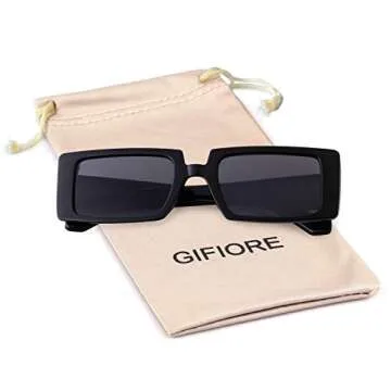 GIFIORE Trendy Rectangle Sunglasses Retro Cool 90s Vintage Fashion Narrow Square Frame Sun Glasses UV400 Protection (Black)