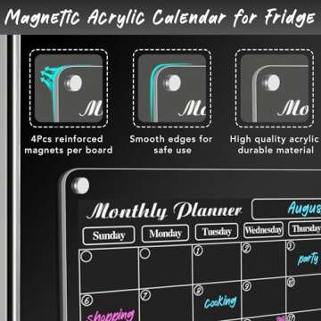 DIYMAG Acrylic Magnetic Dry Erase Calendar for Fridge, Clear Acrylic Calendar Planning Board Magnetic Monthly Planner Menu for Refrigerator with 3 Highlight Markers