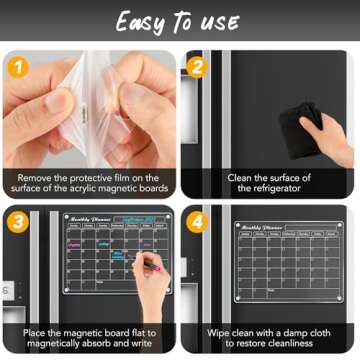 DIYMAG Acrylic Magnetic Dry Erase Calendar for Fridge, Clear Acrylic Calendar Planning Board Magnetic Monthly Planner Menu for Refrigerator with 3 Highlight Markers