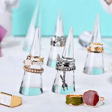 Jetec Clear Acrylic Crystal Ring Holder Acrylic Ring Display Jewelry Holder Wedding Ring Display Cone Support Single Finger Rings Showcase Stand for Jewelry(Transparent, 10 Pieces)
