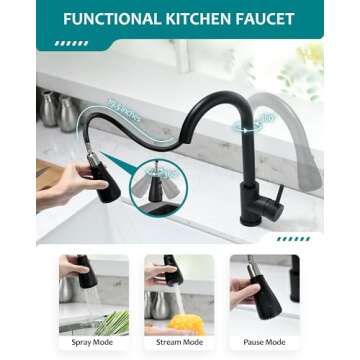 Black Kitchen Faucet with Pull Down Sprayer for RV Sink, VFAUOSIT Kitchen Sink Faucet Stainless Steel Laundry Single Handle Pull Out Kitchen Faucets Matte Black, Grifo para Fregaderos de Cocina