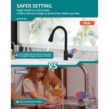 Black Kitchen Faucet with Pull Down Sprayer for RV Sink, VFAUOSIT Kitchen Sink Faucet Stainless Steel Laundry Single Handle Pull Out Kitchen Faucets Matte Black, Grifo para Fregaderos de Cocina