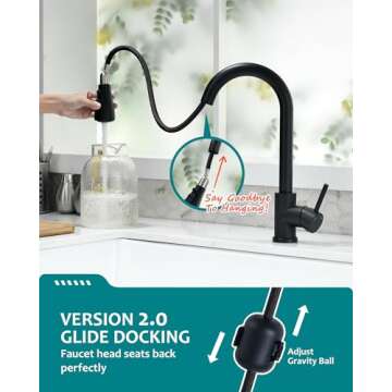 Black Kitchen Faucet with Pull Down Sprayer for RV Sink, VFAUOSIT Kitchen Sink Faucet Stainless Steel Laundry Single Handle Pull Out Kitchen Faucets Matte Black, Grifo para Fregaderos de Cocina