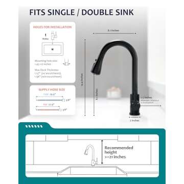 Black Kitchen Faucet with Pull Down Sprayer for RV Sink, VFAUOSIT Kitchen Sink Faucet Stainless Steel Laundry Single Handle Pull Out Kitchen Faucets Matte Black, Grifo para Fregaderos de Cocina