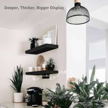 QEEIG Black Bathroom Floating Shelves for Wall Shelf Over Toilet Wall Mounted Farmhouse Small 16 inch Set of 2 (008-40B)