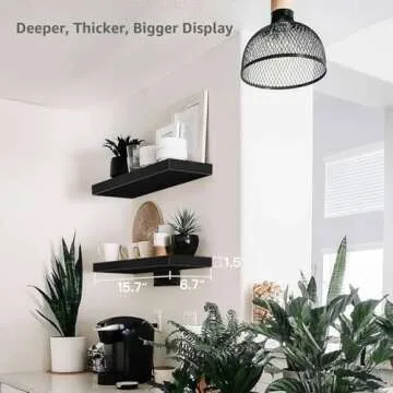 QEEIG Black Bathroom Floating Shelves for Wall Shelf Over Toilet Wall Mounted Farmhouse Small 16 inch Set of 2 (008-40B)