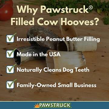 Pawstruck Peanut Butter Filled Cow Hooves for Dogs – Made in USA, Long-Lasting Dental Treats and Chews – Beef Hoof – 5 Count – Packaging May Vary
