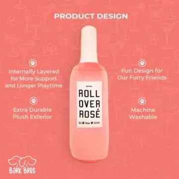 Bark Bros - Rose Wine Bottle Dog Toy - Plush Squeaky Dog Toys Funny Parody - Rose Dog Toy - Alcohol Dog Toy - Dog Birthday Toy - Cute Dog Toys - Dog Gifts - Puppy Gifts - Boy/Girl Dog Toys (Large)