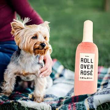 Bark Bros - Rose Wine Bottle Dog Toy - Plush Squeaky Dog Toys Funny Parody - Rose Dog Toy - Alcohol Dog Toy - Dog Birthday Toy - Cute Dog Toys - Dog Gifts - Puppy Gifts - Boy/Girl Dog Toys (Large)