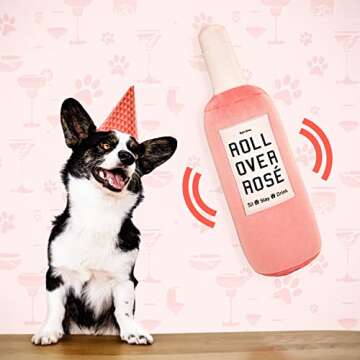 Bark Bros - Rose Wine Bottle Dog Toy - Plush Squeaky Dog Toys Funny Parody - Rose Dog Toy - Alcohol Dog Toy - Dog Birthday Toy - Cute Dog Toys - Dog Gifts - Puppy Gifts - Boy/Girl Dog Toys (Large)