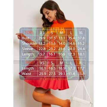 Laqeyko Women Orange Velma Red Skirt Halloween Costume Adult Cosplay Turtleneck Sexy Long Sleeve Crop Top with Orange Socks LA212-3-S