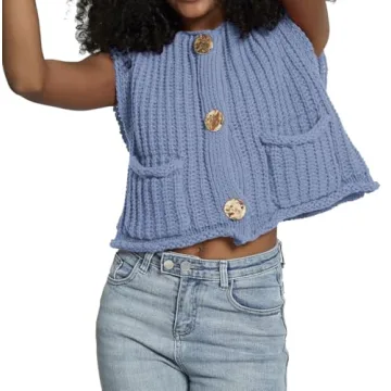 Stylish Women's Sleeveless Crochet Cardigan Vest in Blue