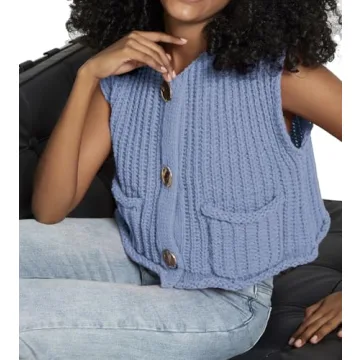 Stylish Women's Sleeveless Crochet Cardigan Vest in Blue