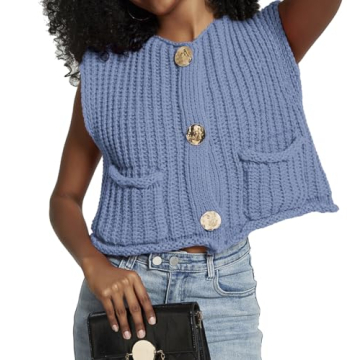 Stylish Women's Sleeveless Crochet Cardigan Vest in Blue