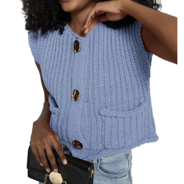 Stylish Women's Sleeveless Crochet Cardigan Vest in Blue