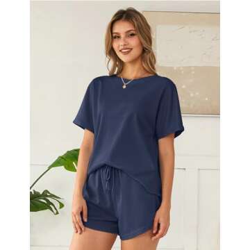 NORACORA Pajamas for Women Lounge Set Pjs Pajama Matching Shorts Sets Woman 2 Piece Outfits Comfy Soft Knit Navy