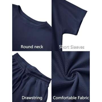 NORACORA Pajamas for Women Lounge Set Pjs Pajama Matching Shorts Sets Woman 2 Piece Outfits Comfy Soft Knit Navy
