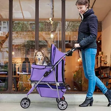 BestPet Pet Stroller Cat Dog Cage 3 Wheels Stroller Travel Folding Carrier