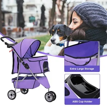 BestPet Pet Stroller Cat Dog Cage 3 Wheels Stroller Travel Folding Carrier
