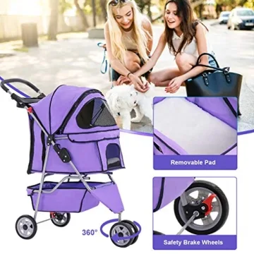 BestPet Pet Stroller Cat Dog Cage 3 Wheels Stroller Travel Folding Carrier