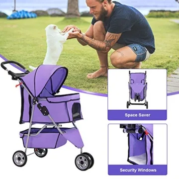 BestPet Pet Stroller Cat Dog Cage 3 Wheels Stroller Travel Folding Carrier