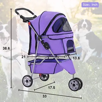 BestPet Pet Stroller Cat Dog Cage 3 Wheels Stroller Travel Folding Carrier