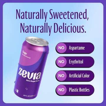 Zevia Zero Sugar Soda, Grape, 16 oz Cans (12-Pack) – Naturally Sweetened, Zero Calorie Sugar Free Soda - Non-GMO Project Verified, Gluten-Free, Vegan