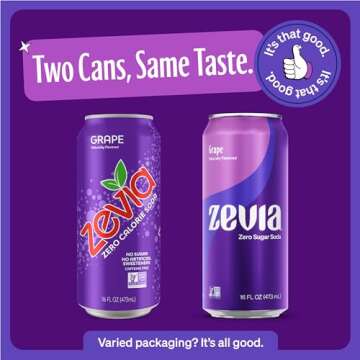 Zevia Zero Sugar Soda, Grape, 16 oz Cans (12-Pack) – Naturally Sweetened, Zero Calorie Sugar Free Soda - Non-GMO Project Verified, Gluten-Free, Vegan