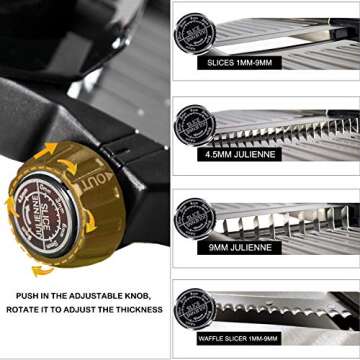 GProMe Mandoline Slicer – Adjustable Thickness Vegetable Mandolin, Fruit Potato Slicer, French Fries Cutter, Food Waffle,Julienne Grater– Sharp Stainless Steel Blades(black)