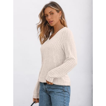 Stylish AUTOMET V Neck Long Sleeve Shirt for Fall Fashion