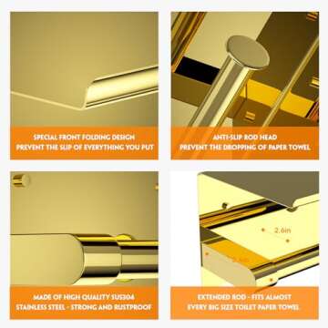 ASTOFLI Toilet Paper Holder with Shelf, Rustproof SUS304 Gold Toilet Paper Holder Wall Mount, Toilet Roll Holder, Toilet Tissue Holder for Bathroom, Bathroom Toilet Paper Holders