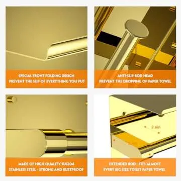 ASTOFLI Toilet Paper Holder with Shelf, Rustproof SUS304 Gold Toilet Paper Holder Wall Mount, Toilet Roll Holder, Toilet Tissue Holder for Bathroom, Bathroom Toilet Paper Holders