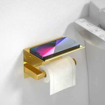 ASTOFLI Toilet Paper Holder with Shelf, Rustproof SUS304 Gold Toilet Paper Holder Wall Mount, Toilet Roll Holder, Toilet Tissue Holder for Bathroom, Bathroom Toilet Paper Holders