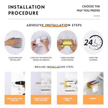 ASTOFLI Toilet Paper Holder with Shelf, Rustproof SUS304 Gold Toilet Paper Holder Wall Mount, Toilet Roll Holder, Toilet Tissue Holder for Bathroom, Bathroom Toilet Paper Holders