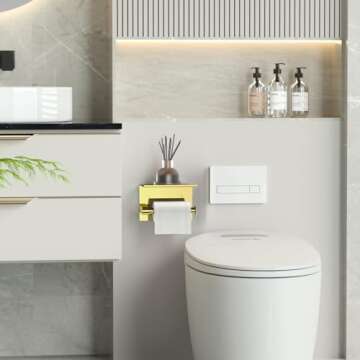 ASTOFLI Toilet Paper Holder with Shelf, Rustproof SUS304 Gold Toilet Paper Holder Wall Mount, Toilet Roll Holder, Toilet Tissue Holder for Bathroom, Bathroom Toilet Paper Holders