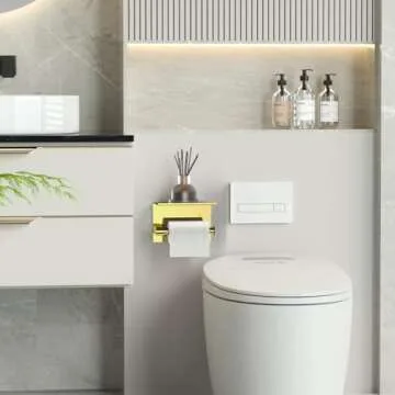 ASTOFLI Toilet Paper Holder with Shelf, Rustproof SUS304 Gold Toilet Paper Holder Wall Mount, Toilet Roll Holder, Toilet Tissue Holder for Bathroom, Bathroom Toilet Paper Holders