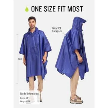 SaphiRose Extra Thick Hooded Rain Poncho Double Layer Waterproof Raincoat Jacket for Men Women Adults