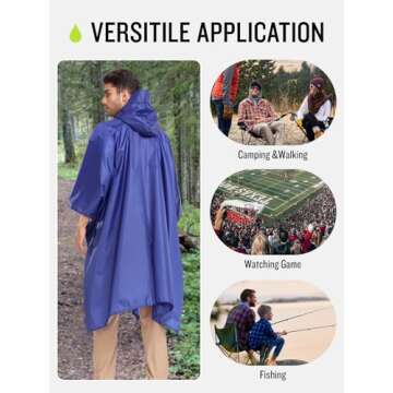 SaphiRose Extra Thick Hooded Rain Poncho Double Layer Waterproof Raincoat Jacket for Men Women Adults