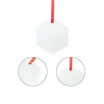 PYD Life 24 PCS Sublimation Ornament Blanks Glass 3 Inch Hexagon Ornament with Red Ribbon for DIY Cr...