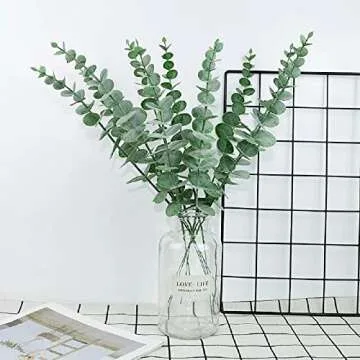 WEISPARK Artificial Eucalyptus Stems Leaves - 25pcs Real Touch Fake Eucalyptus Leaves Faux Plant Eucalyptuses Sprigs for Vase DIY Bouquet Centerpiece Wedding Home Decor (No Vase) (25pcs)