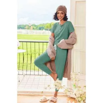 Ekouaer Womens Pajama Sets 2 Piece Pjs Short Sleeve Lounge Sets Joggers Pants Sleepwear Soft Outfits,Grey Green,M