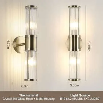 ECOBRT Glass Rods Wall Light Fixture Indoor Antique Bronze Bathroom Vanity Lights Fixtures Beside Mirror Lighting Lamps Up and Down Wall Mounted Light E12 Socket