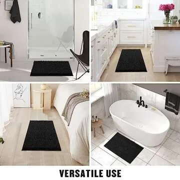MitoVilla Black Bathroom Rugs Set - 2 Piece Soft Plush Chenille, Non-Slip
