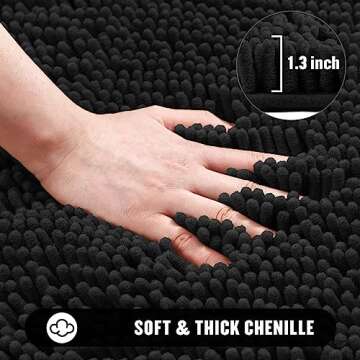 MitoVilla Black Bathroom Rugs Set - 2 Piece 17" x 24", Non-Slip Plush Shaggy Thick Bath Carpet, Soft Absorbent Chenille Bath Rugs, Washable Shaggy Shower Bathroom Floor Mat
