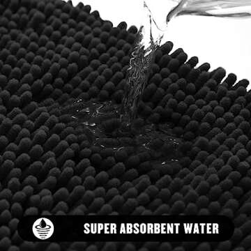 MitoVilla Black Bathroom Rugs Set - 2 Piece 17" x 24", Non-Slip Plush Shaggy Thick Bath Carpet, Soft Absorbent Chenille Bath Rugs, Washable Shaggy Shower Bathroom Floor Mat