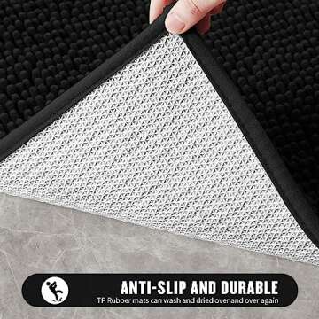 MitoVilla Black Bathroom Rugs Set - 2 Piece 17" x 24", Non-Slip Plush Shaggy Thick Bath Carpet, Soft Absorbent Chenille Bath Rugs, Washable Shaggy Shower Bathroom Floor Mat